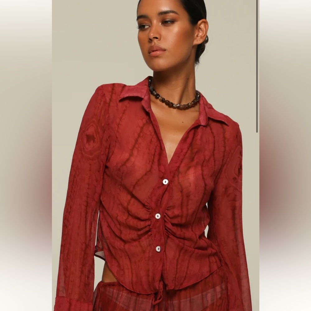 Chic Red Button-Up Women's Blouse